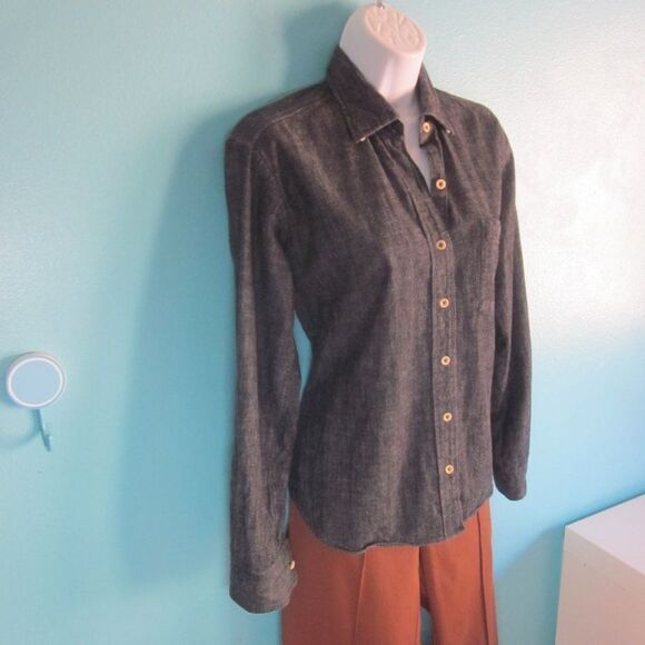 Brooklyn Tailors Womens Size L Custom Made Dark Blue Denim Fitted Shirt 42" Bust - Picture 7 of 12